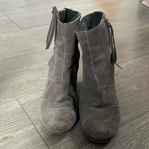 Grey Suede Heeled Ankle Boots